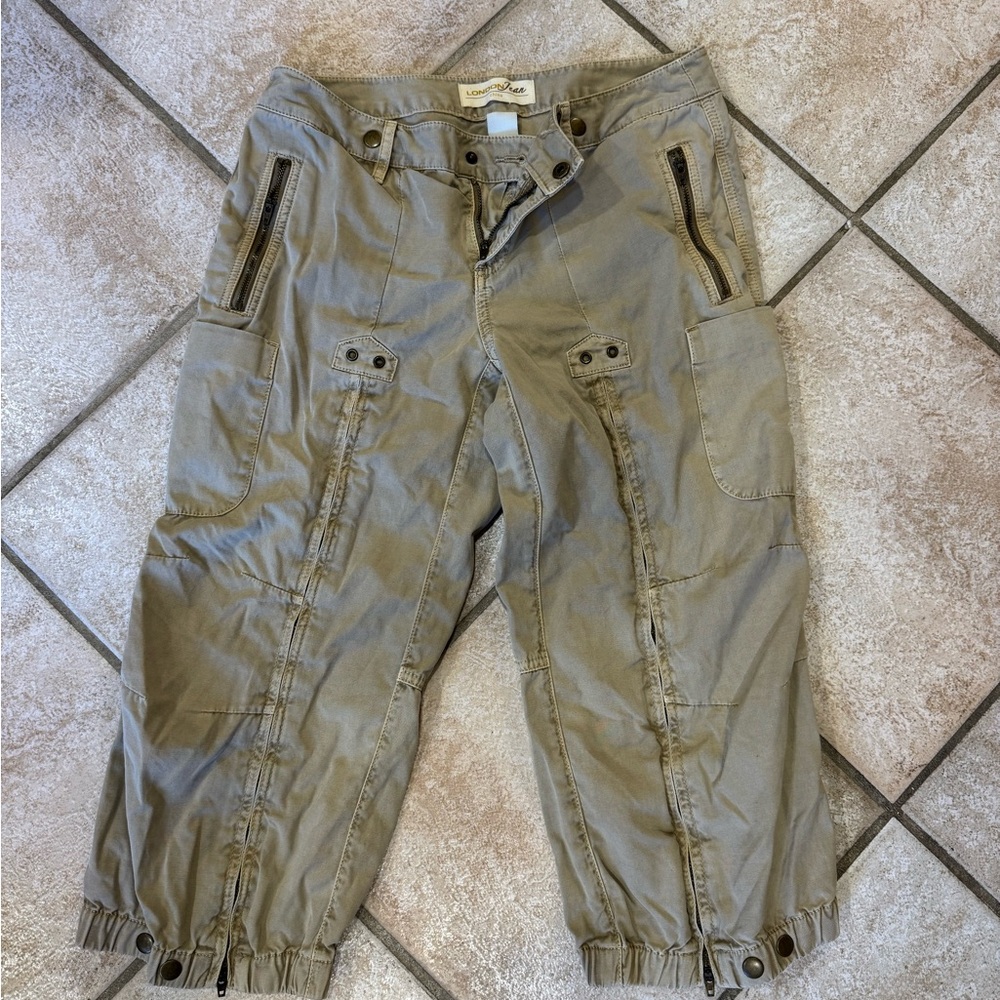 Y2K low rise  Tan Cargo capri 100% cotton